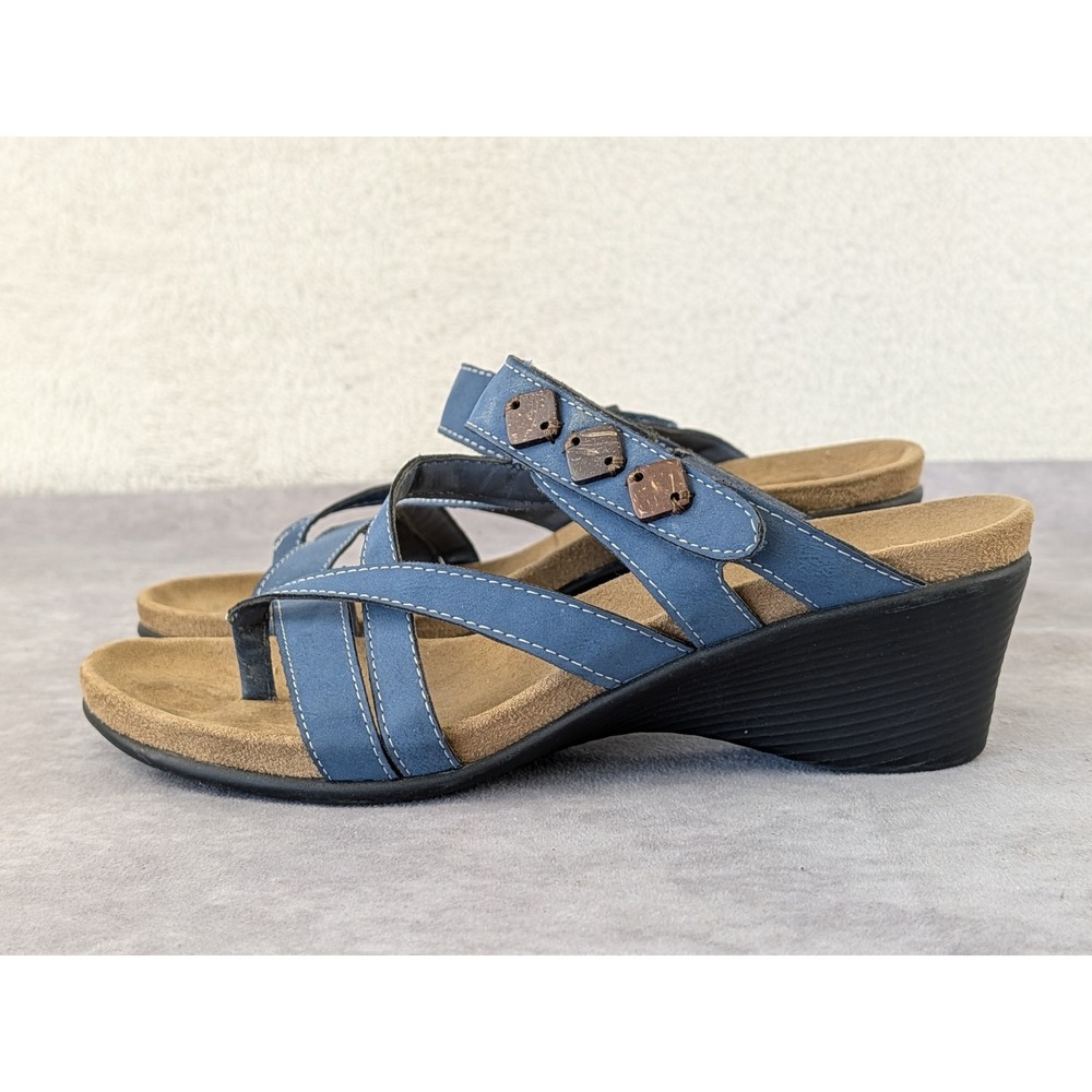 Nicole Albany Blue Strappy Wedge Sandals Womens 8.5 M Beaded Slides